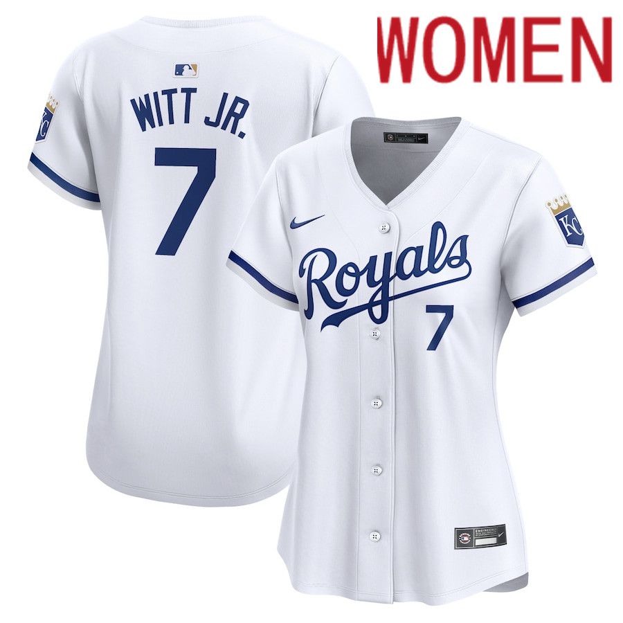 Women Kansas City Royals 7 Bobby Witt Jr. Nike White Home Limited Player MLB Jersey